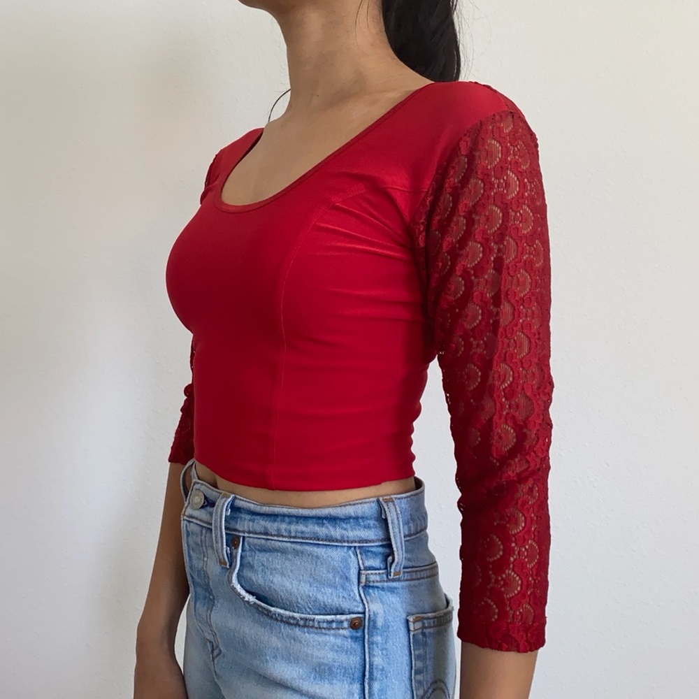 Red Lace Crop Top